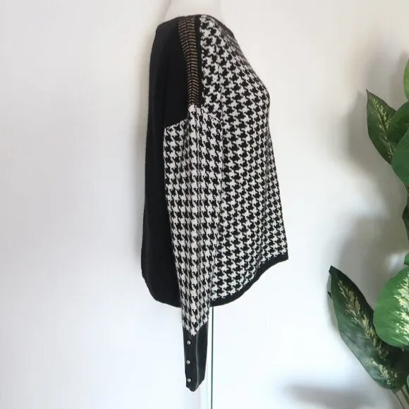 Liu Jo Black &amp; White Houndstooth Knit Longsleeve Sweater, Pullover Size Small S