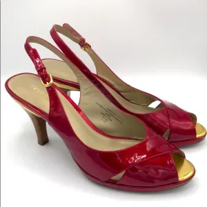 LIZ CLAIBORNE CANDY APPLE RED HOLIDAY HEELS PATENT LEATHER  5.5 M NEW POPPY