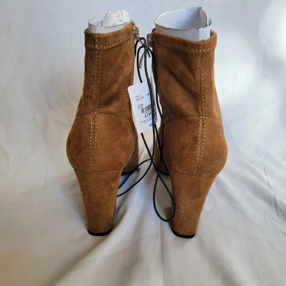 Liz Claiborne Tan Faux Suede Block Heel Ankle Zip Boots Karder Booties Size 8.5
