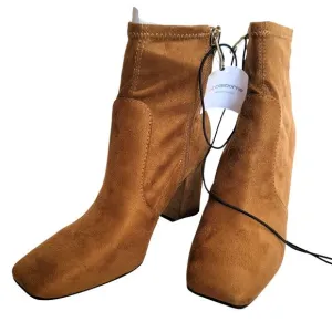 Liz Claiborne Tan Faux Suede Block Heel Ankle Zip Boots Karder Booties Size 8.5