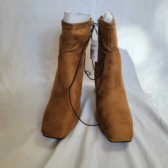 Liz Claiborne Tan Faux Suede Block Heel Ankle Zip Boots Karder Booties Size 8.5