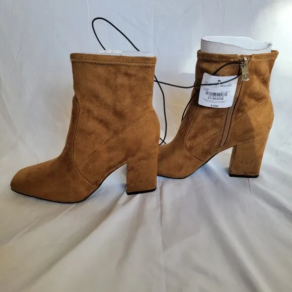 Liz Claiborne Tan Faux Suede Block Heel Ankle Zip Boots Karder Booties Size 8.5