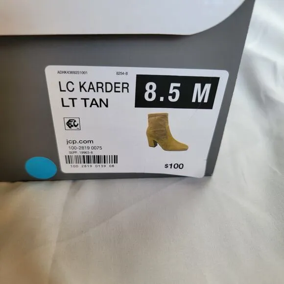 Liz Claiborne Tan Faux Suede Block Heel Ankle Zip Boots Karder Booties Size 8.5