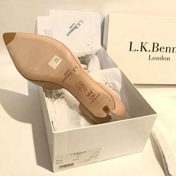 L.K. Bennett Flossie Taupe Open Courts Nude Patent Leather Stiletto Heels 41 11