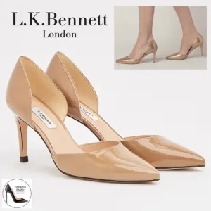 L.K. Bennett Flossie Taupe Open Courts Nude Patent Leather Stiletto Heels 41 11