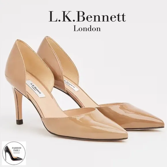 L.K. Bennett Flossie Taupe Open Courts Nude Patent Leather Stiletto Heels 41 11