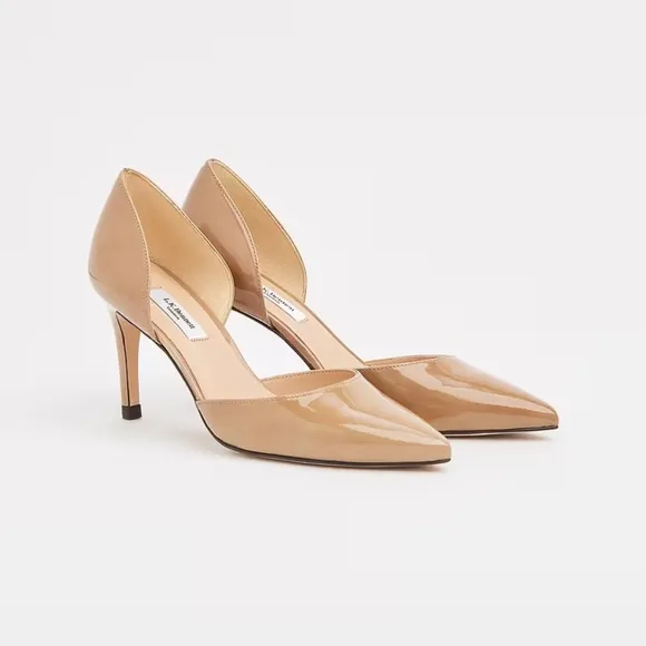 L.K. Bennett Flossie Taupe Open Courts Nude Patent Leather Stiletto Heels 41 11