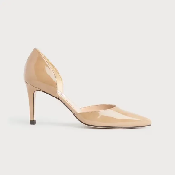 L.K. Bennett Flossie Taupe Open Courts Nude Patent Leather Stiletto Heels 41 11