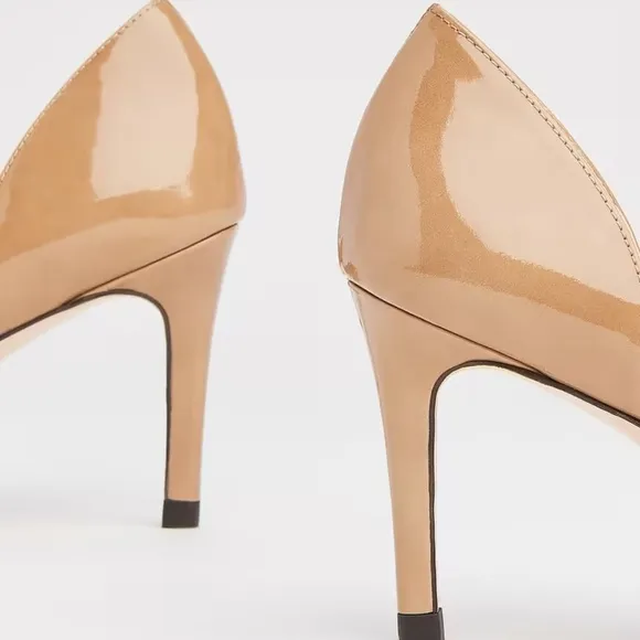 L.K. Bennett Flossie Taupe Open Courts Nude Patent Leather Stiletto Heels 41 11