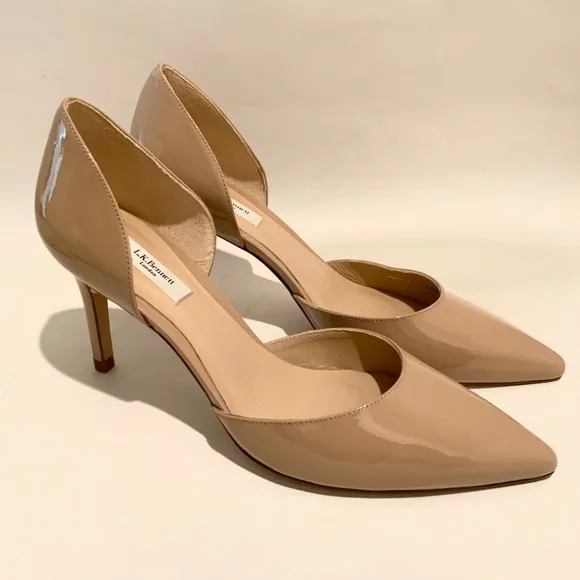 L.K. Bennett Flossie Taupe Open Courts Nude Patent Leather Stiletto Heels 41 11