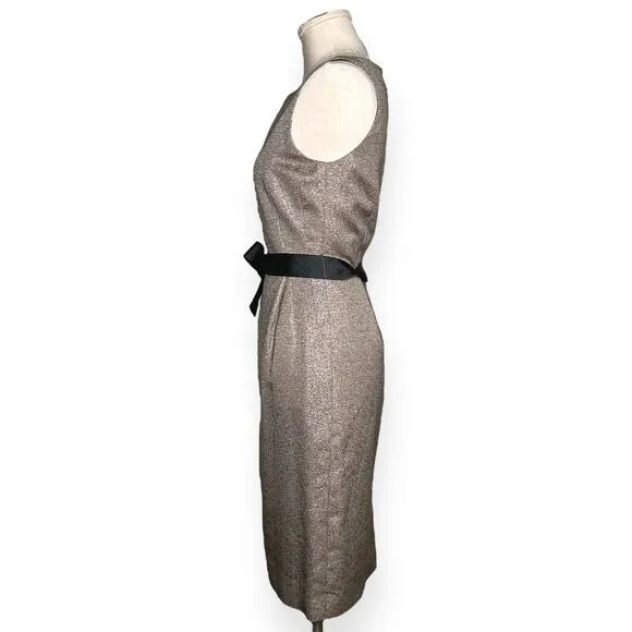 LK BENNETT UK Cerys Dress Sheath Gold Metallic Bow Tie Knee Length Cocktail Chic