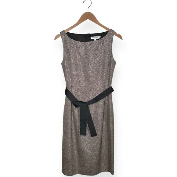 LK BENNETT UK Cerys Dress Sheath Gold Metallic Bow Tie Knee Length Cocktail Chic