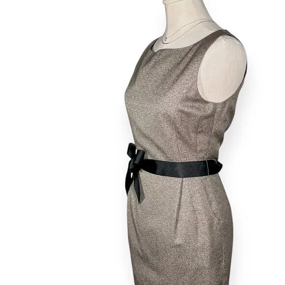 LK BENNETT UK Cerys Dress Sheath Gold Metallic Bow Tie Knee Length Cocktail Chic