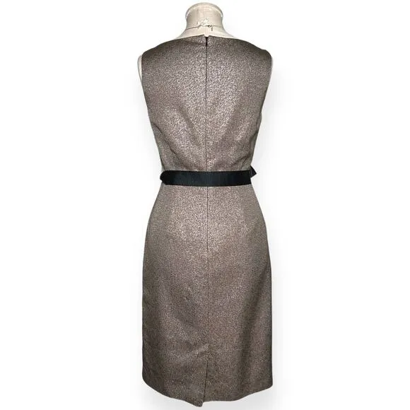 LK BENNETT UK Cerys Dress Sheath Gold Metallic Bow Tie Knee Length Cocktail Chic