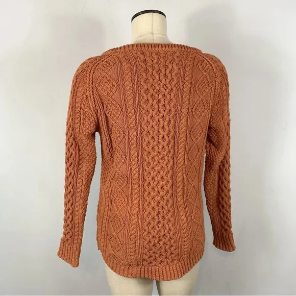 LL Bean Signature Women’s Cable-knit Fisherman Cotton Pullover Orange Sweater
