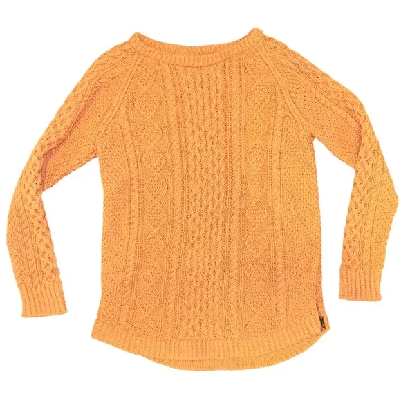 LL Bean Signature Women’s Cable-knit Fisherman Cotton Pullover Orange Sweater