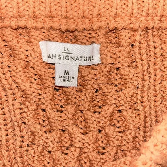 LL Bean Signature Women’s Cable-knit Fisherman Cotton Pullover Orange Sweater