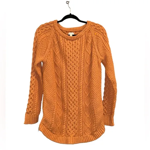 LL Bean Signature Women’s Cable-knit Fisherman Cotton Pullover Orange Sweater