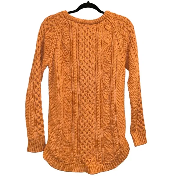 LL Bean Signature Women’s Cable-knit Fisherman Cotton Pullover Orange Sweater