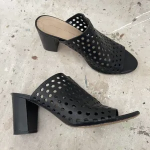 Loeffler Randall Black Leather Heeled Mules Open Toe Size 9.5