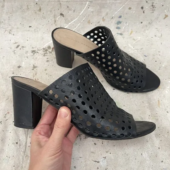 Loeffler Randall Black Leather Heeled Mules Open Toe Size 9.5