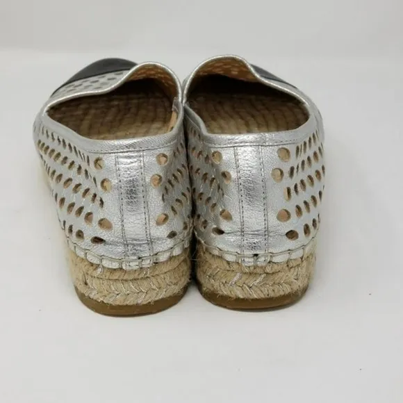 Loeffler Randall Metallic Perforated Platform Espadrille Slip On Shoes Size 8.5