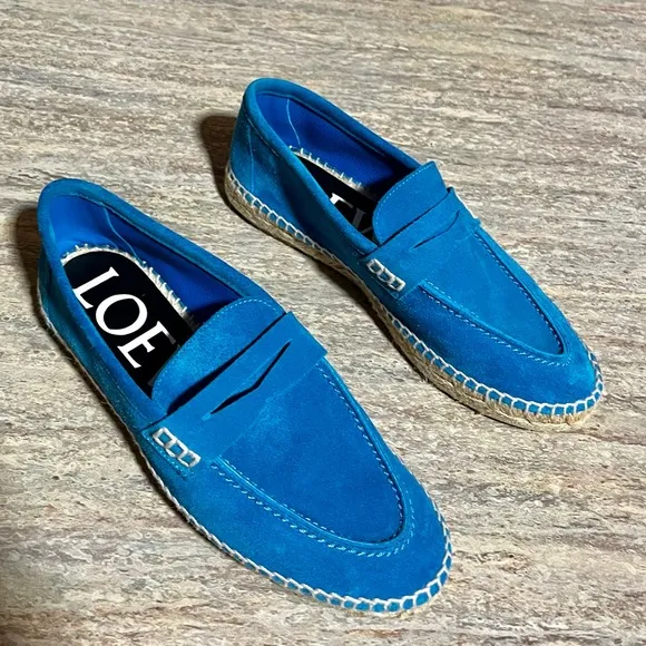 Loewe 551609 blue suede slip on espadrille shoes