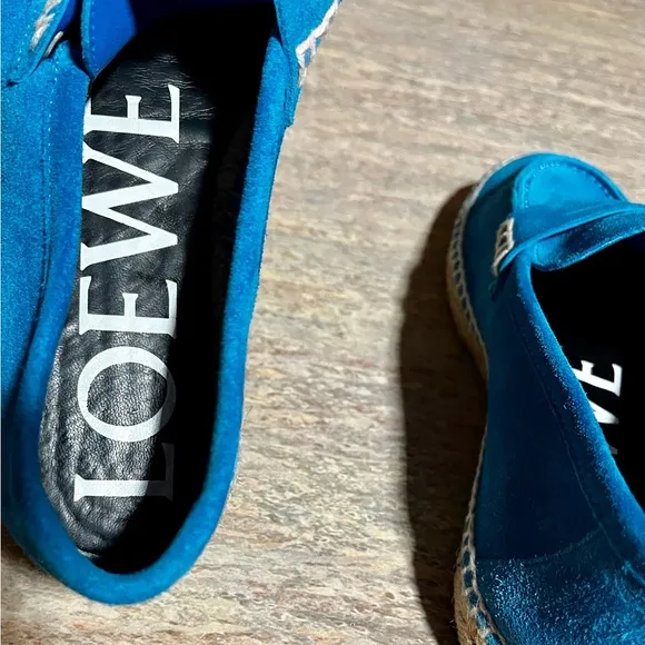 Loewe 551609 blue suede slip on espadrille shoes