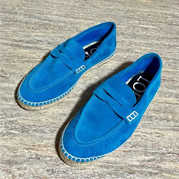 Loewe 551609 blue suede slip on espadrille shoes