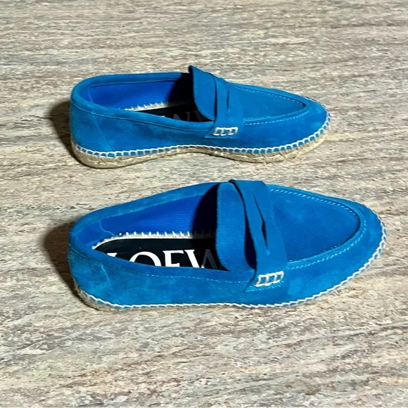 Loewe 551609 blue suede slip on espadrille shoes