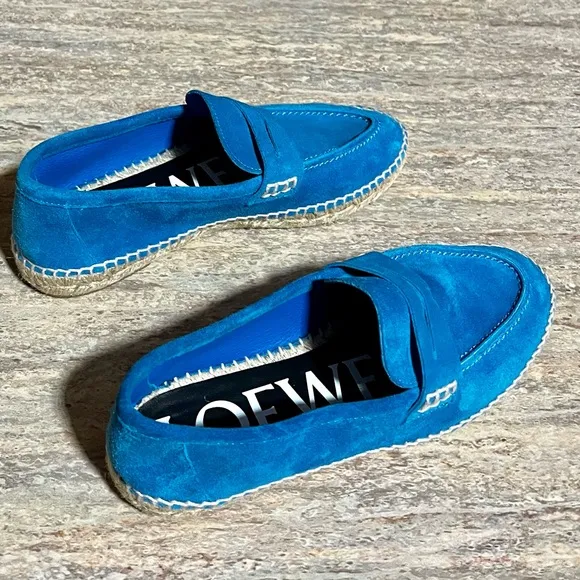 Loewe 551609 blue suede slip on espadrille shoes