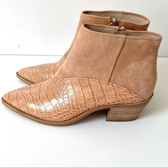 Louise Et Cie Vada Demure Tan/Pink/Nude Suede Leather Ankle Boots size 8.5