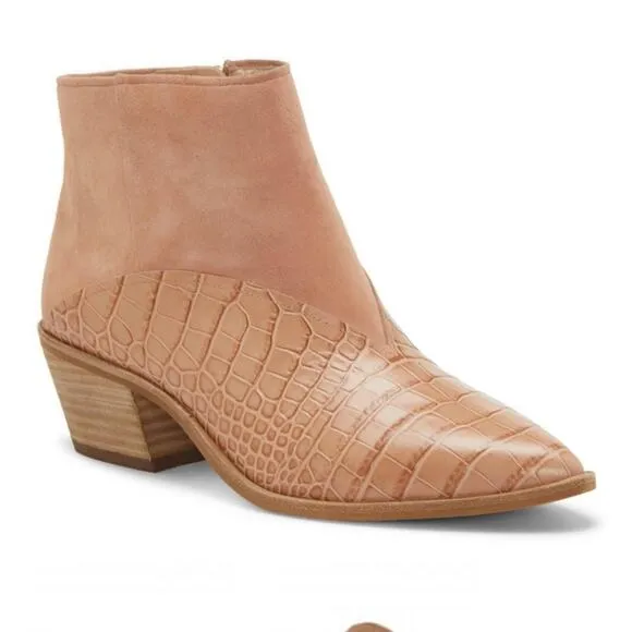 Louise Et Cie Vada Demure Tan/Pink/Nude Suede Leather Ankle Boots size 8.5