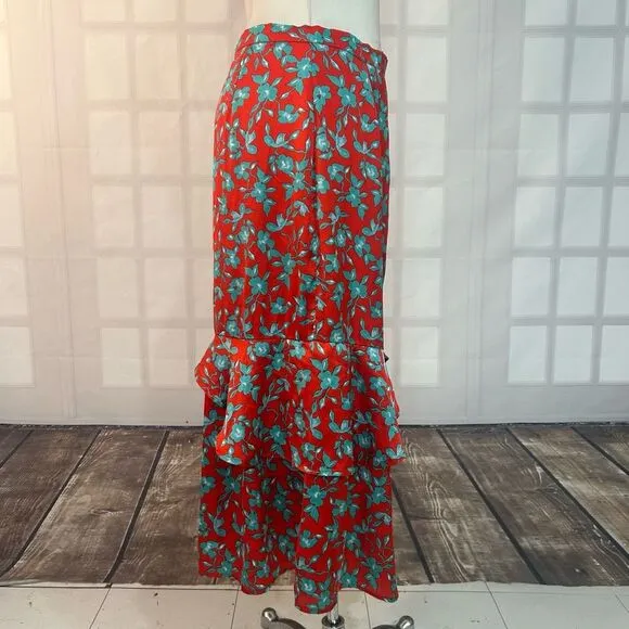 Love, Whit. By Whitney Port Red Blue Floral midi Skirt Size Large