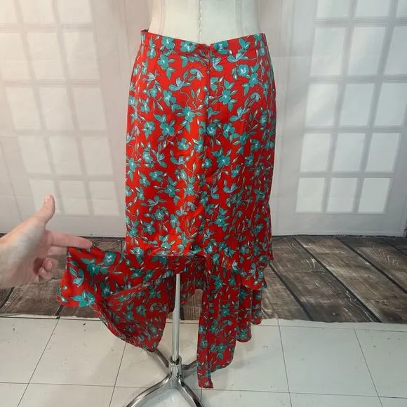 Love, Whit. By Whitney Port Red Blue Floral midi Skirt Size Large