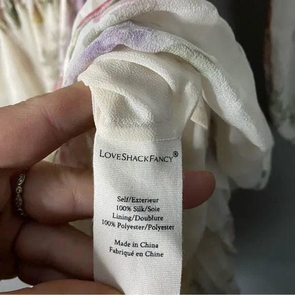 LOVESHACKFANCY Floral Print Silk Popover Mini Dress Cottage ShabbyChic Rare SZ M