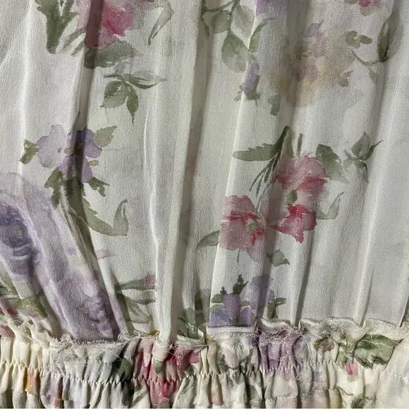 LOVESHACKFANCY Floral Print Silk Popover Mini Dress Cottage ShabbyChic Rare SZ M