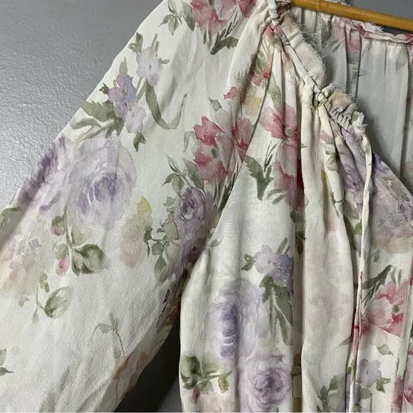 LOVESHACKFANCY Floral Print Silk Popover Mini Dress Cottage ShabbyChic Rare SZ M
