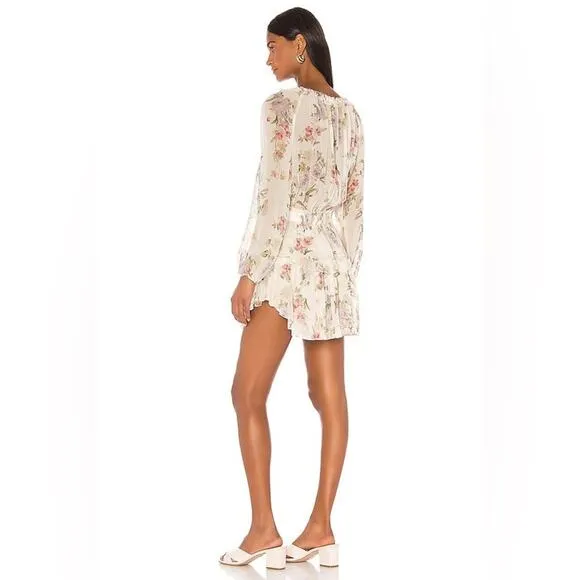 LOVESHACKFANCY Floral Print Silk Popover Mini Dress Cottage ShabbyChic Rare SZ M