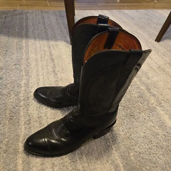 Lucchese 1883 Mens 11 Black Buffalo Leather Cowboy Boots N1617.R4