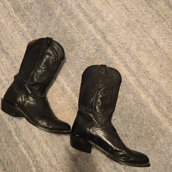 Lucchese 1883 Mens 11 Black Buffalo Leather Cowboy Boots N1617.R4