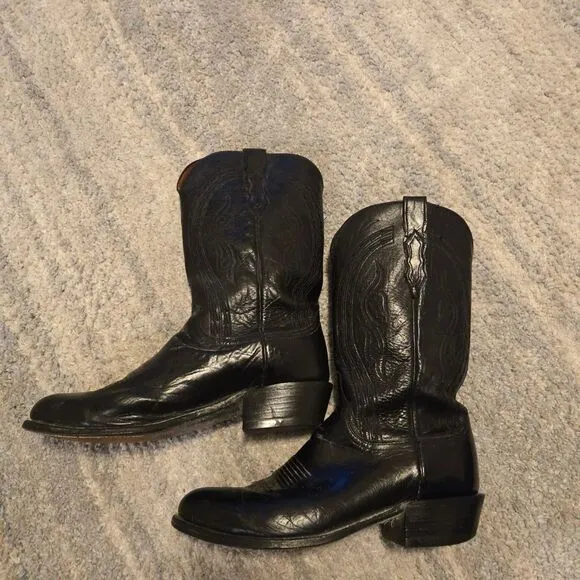 Lucchese 1883 Mens 11 Black Buffalo Leather Cowboy Boots N1617.R4
