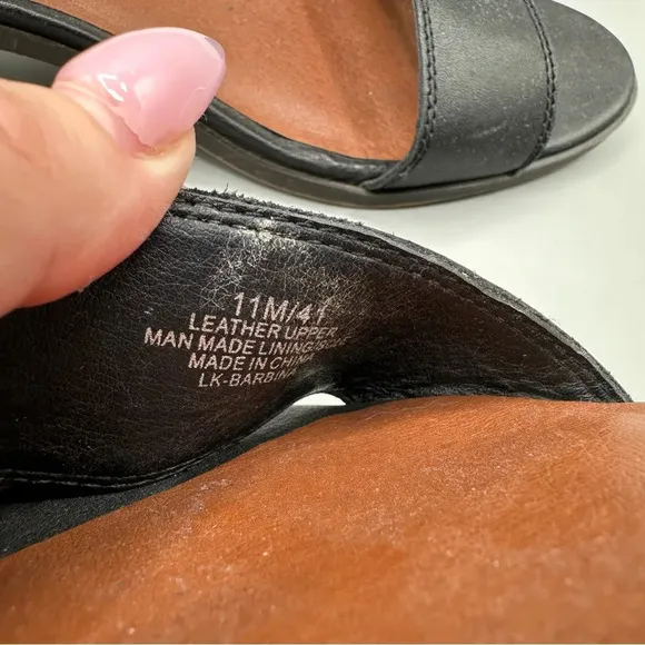 Lucky Brand Women’s 11 Balbina Black Leather Open Toe Ankle Strap Block Heels