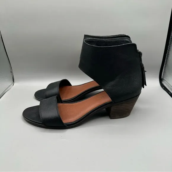 Lucky Brand Women’s 11 Balbina Black Leather Open Toe Ankle Strap Block Heels