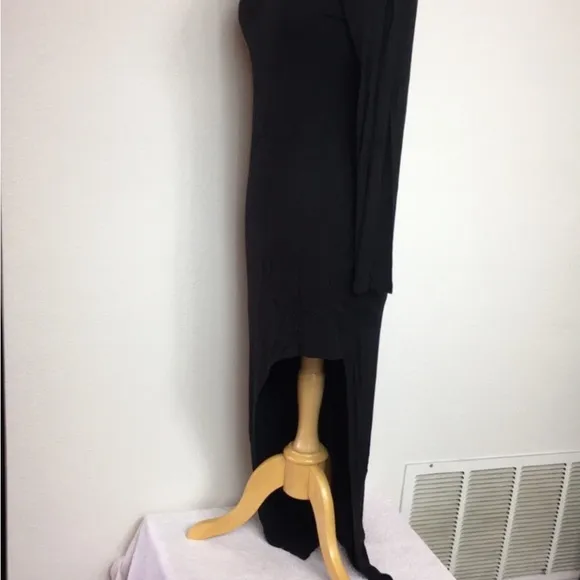 Lulu’s Black Boat Neck High Slit Long Sleeve Stretch Maxi Dress Size Large