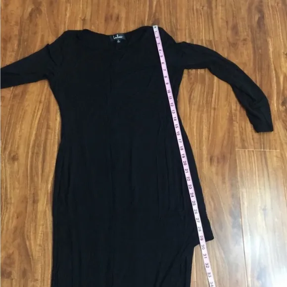 Lulu’s Black Boat Neck High Slit Long Sleeve Stretch Maxi Dress Size Large