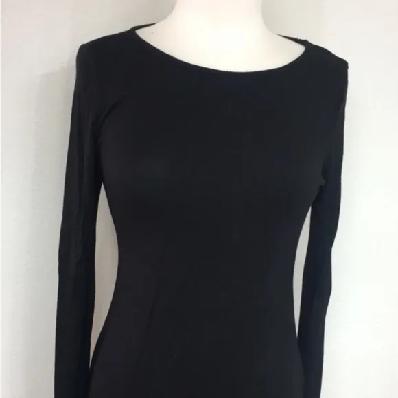 Lulu’s Black Boat Neck High Slit Long Sleeve Stretch Maxi Dress Size Large