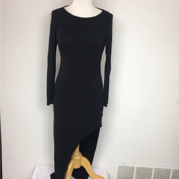 Lulu’s Black Boat Neck High Slit Long Sleeve Stretch Maxi Dress Size Large