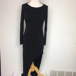 Lulu’s Black Boat Neck High Slit Long Sleeve Stretch Maxi Dress Size Large