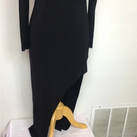 Lulu’s Black Boat Neck High Slit Long Sleeve Stretch Maxi Dress Size Large
